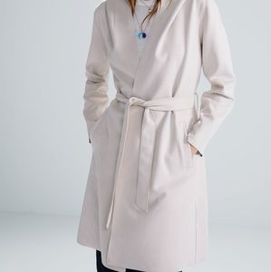 Zara ivory faux suede wrap coat with hood & belt S
